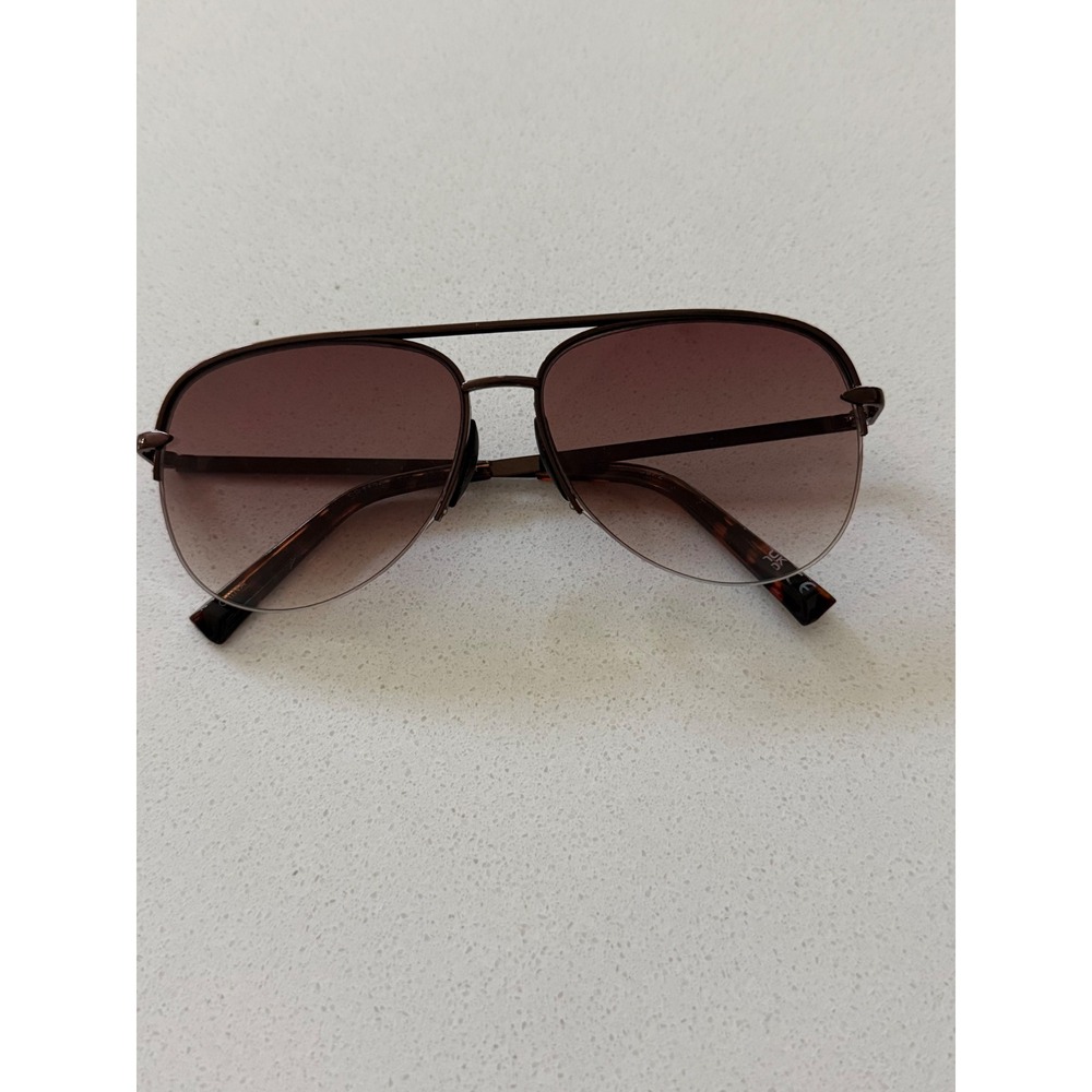 Foster Grant Brown Aviator Sunglasses Semi Rimless Gradient Lens Tortoise Tips